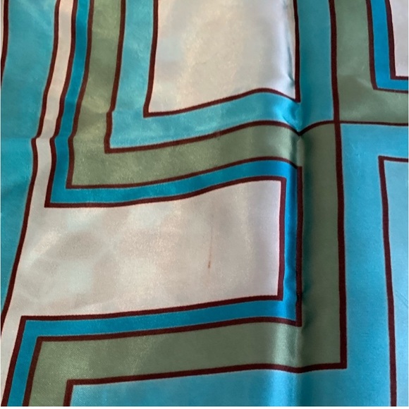 Vintage Paris Neckwear Silk Acetate Geometric Patterned Green and Blue Scarf - Picture 5 of 6